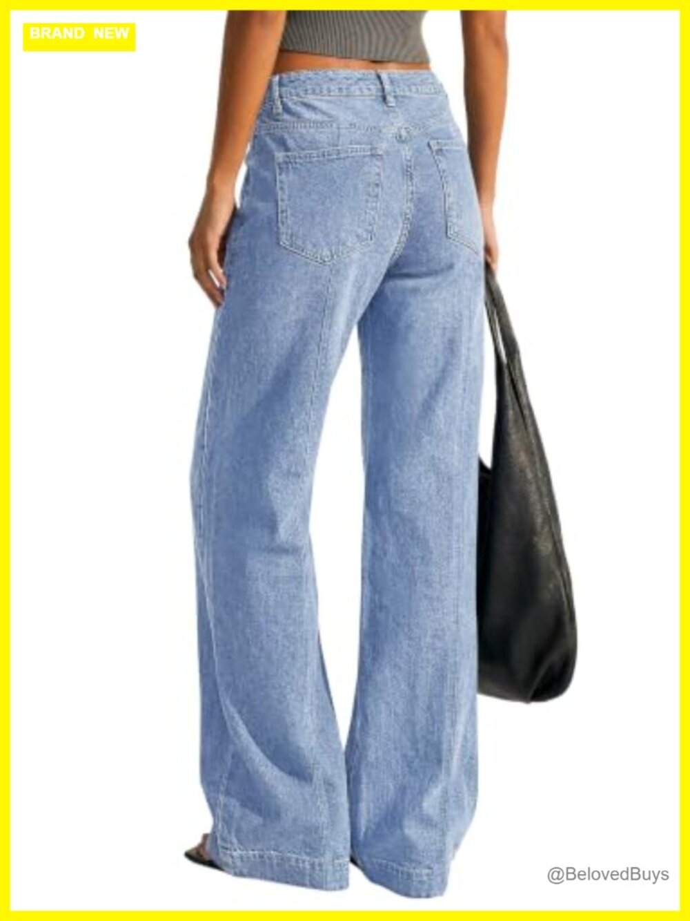 High Waisted Wide Leg Stretchy Straight Leg Baggy Jeans Front Seam Denim Pants - Picture 3 of 7